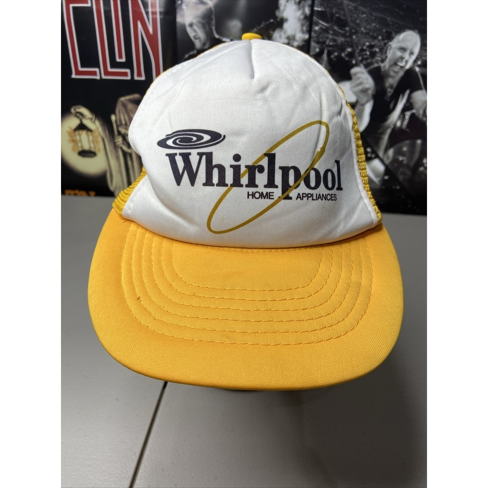 Vintage Whirlpool Appliances Snapback Hat Foam Mesh Trucker Cap Yellow White